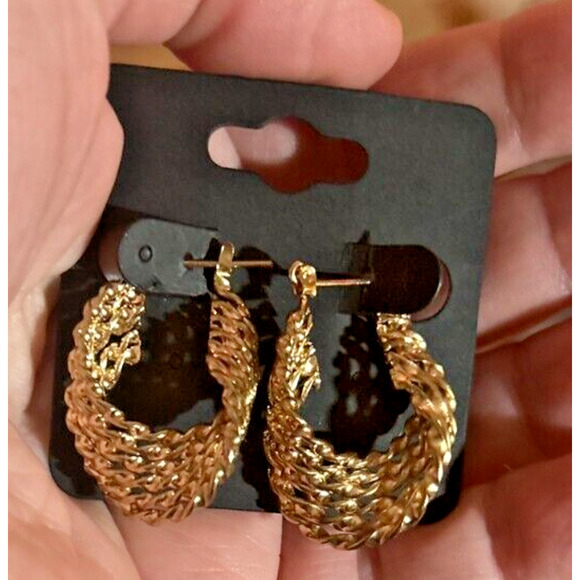 6 Braided Strand Twisted Gold Tone Earrings - Picture 6 of 11